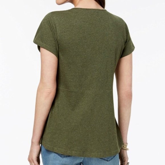 STYLE & CO. Olive Green Embroidered Peasant Blouse - Picture 2 of 9